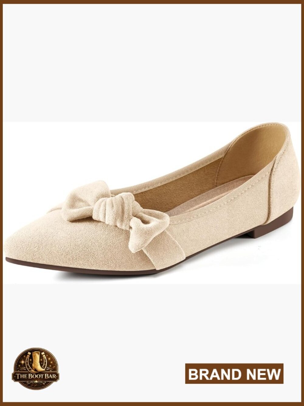 Memory Foam Work Flats Slip-Resistant Suede Bow Pointed Toe Comfort